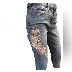 Nicole Miller New York Raw Hem High Rise Embroidered Skinny Ankle Jeans Size 6